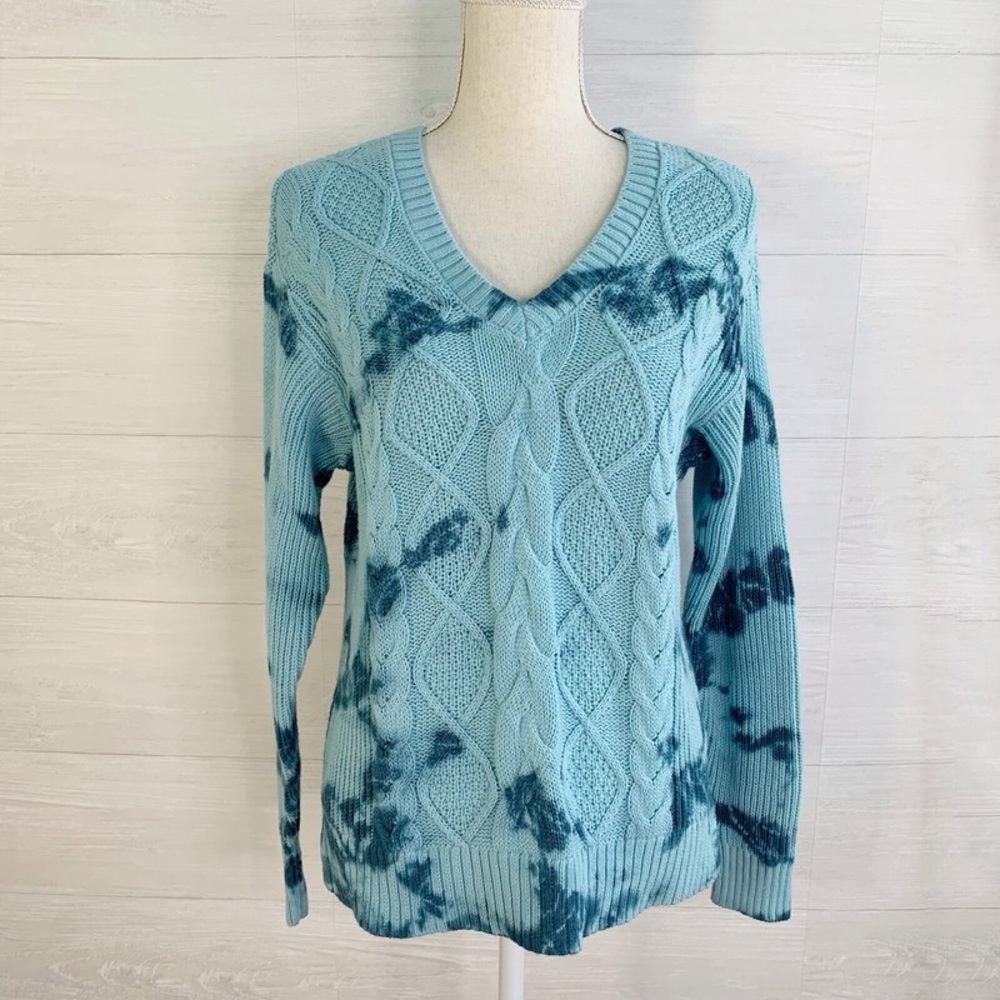Sonoma Blue and Navy Tie-Dye V-Neck Sweater